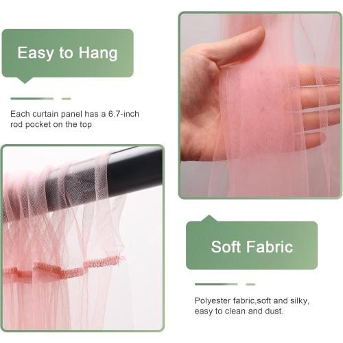 Tulle Backdrop Curtain with Lights String 10FT X 8FT Peach Sheer Tulle Backdrop Curtains for Wedding Birthday Party Reception Photo Booth Background Decorations (2 Panels 5x8FT)