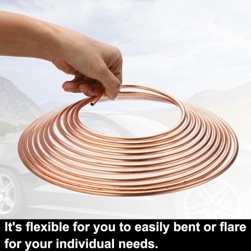 uxcell 1 Set 25 Ft of 5/16 Inch OD Brake Line Tubing Kit Flexible Copper Coated Brake Line Tube Roll Coil with 16 Inverted Flare Fittings