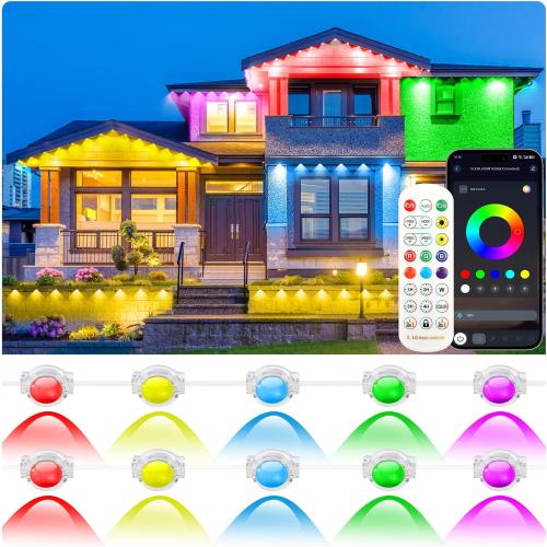 200FT Permanent Outdoor Lights for House, RGB LED Eave Lights with APP/Remote Control, Music Sync & DIY Scenes, IP67 Waterproof Outdoor House Light for Christmas, Halloween, Party, Holiday, Daily