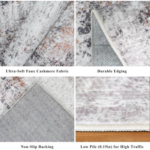 Washable 3x5 Entryway Rug - Non-Slip Soft Low-Pile Thin Small Area Rugs for Kitchen Bedroom Living Room Hallway – Modern Abstract Neutral Door mat Indoor（Beige Grey）