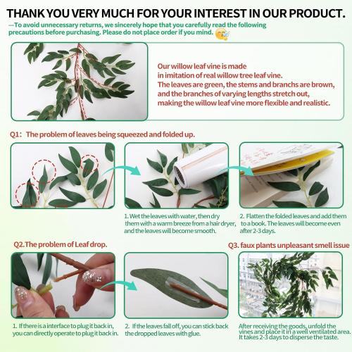 RECUTMS Artificial Willow Leaves Vine Twigs 2Pcs 5.9Ft Fake Hanging Ivy Plants Silk Green Leaf Rattan Garland Greenery Decor for Indoor Outdoor Home Wedding Arch Jungle Beach Birthday Party Garden