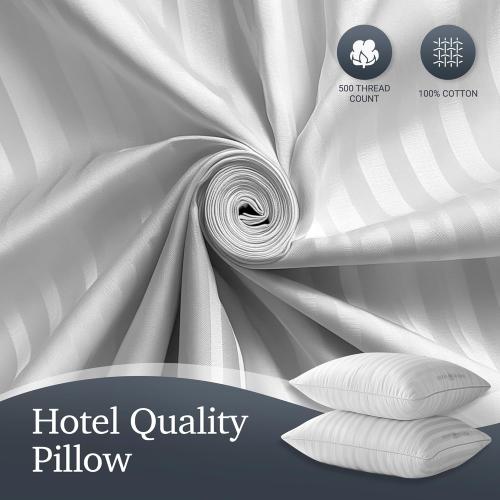 Hotel Grand Bed Pillows King Size Set of 2 Packs - 500 Thread Count 100% Cotton Medium Firm Hypoallergenic Feather Down Pillows Machine Washable Pillow for Back, Stomach or Side Sleepers, 20x36