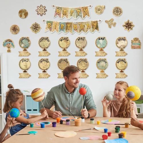 Pajean Travel The Map Bulletin Board Set Globes Happy Birthday Bulletin Board Decor Travel Calendar Wall Decorations for Calendars Classroom School Decor
