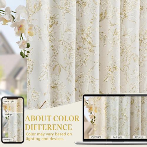 jinchan Floral Curtains 108 Inch Length Mustard Yellow Flower Linen Farmhouse Curtain for Living Room French Country Vintage Curtain Rod Pocket Curtains Set 2 Panels Floral Printed