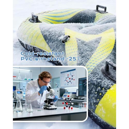 Snow Tube with Towable Leash, AirsFish Inflatable Snow Sled Heavy Duty Cover Wear-Resistant & Antifreeze Material Sledding Tubes for Winter Sports