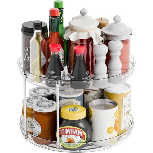 2 Tier Lazy Susan Turntable for Cabinet,Countertop,Pantry,12W Spinning Seasoning Organizer,Double Rotating Kitchen Spice Rack Organizer and Condiments,Medicine,Vitamin Bottle Organizer Carousels,1Pc