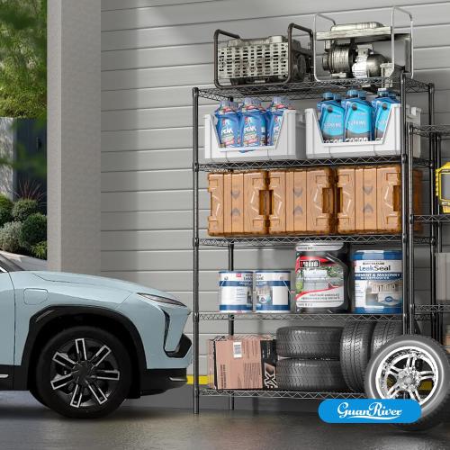 Guan River 5-Shelf Adjustable Metal Shelf Wire Shelving Unit Heavy Duty Storage Rack Display Shelf for Office,Kitchen,Bedroom,Bathroom,Laundry,Pantry Basement,Garage(Black,48 L x 18 W x 72 H)