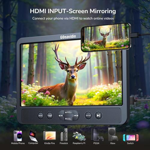10.1 Dual Car DVD Players with HDMI Input, Headphones, Mounting Brackets, Headrest DVD Players for Car Support USB/SD Card, AV in/Out, Last Memory, Play A Same or Two Movies, No Battery