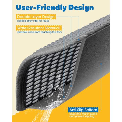 Cat Litter Mat - 23.2'' x 14.6'' Small Litter Trapping Mat, Easy to Clean Litter Box Mat, Waterproof, Urine-Proof, Non-Slip Kitty Litter Mats for Floor, Grey