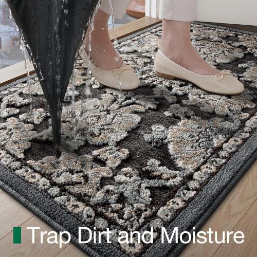 LUMI Indoor Door Mat 36x59, Vintage Non-Slip Washable Thin Entry Mat,Floral | Rubber Backing, Soft Surface, Elegant Pattern, Easy Care, Durable, High Traffic Area (Kids, Dog, Muddy Boots)