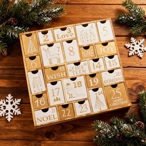Juegoal Advent Calendar with 25 Drawers Countdown to Christmas, Refillable Wooden Advent Xmas Gift for Kids, 12 Inches Tall