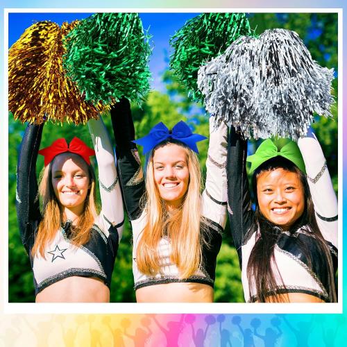 36 Pcs 10 Inch Cheerleading Pom Poms Bulk and 7 Inch Large Cheerleading Hair Bow for Girl Cheer Pompoms Accessories for Sport Events Dance Party Basketball Football Team