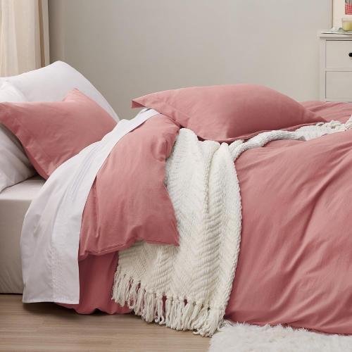 Bedsure Pink Clay Duvet Cover Twin/Twin XL Size - 2 Pieces Prewashed Cotton-Like Extra Soft Bedding Set, Includes 1 Twin Duvet Cover 68x90 Inches with Zipper Closure & 1 Pillow Sham, No Comforter