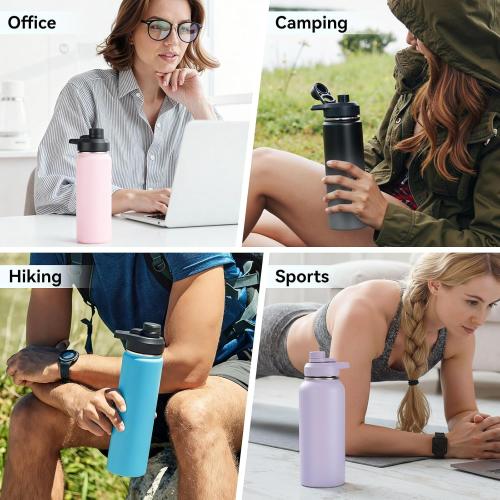 32 oz Insulated Water Bottle with Handle, 304 Stainless Steel Water Bottles with Wide Mouth, Double Wall Vacuum Sports Water Bottle, BPA Free, Keep Cold and Hot, Black/Gray