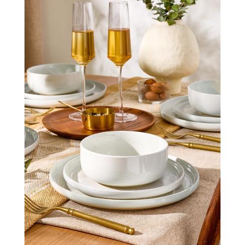 Famiware Milkyway Plates and Bowls Set, 12 Pieces Dinnerware Sets, Dishes Set for 4, White
