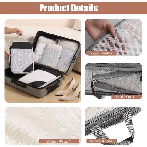 5 Set Compression Packing Cubes for Travel, Lightweight Space-Saving Luggage Organizers, Sturdy Water-Resistant Suitcase Organizer, Travel Accessories and Essentials (Cream 5 Set)