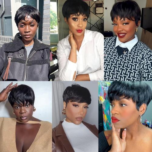 Pixie Cut Wig Human Hair for Black Women Short Pixie Cut Wigs Natural Looking 100% Real Human Hair Wigs Glueless Full Machine Made Wigs for Black Women (S-036 1B)
