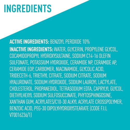 CeraVe Acne Foaming Cream Wash, Gentle Face and Body Cleanser with Benzoyl Peroxide 10%, Hyaluronic Acid, and Niacinamide, 10% Benzoyl Peroxide Treatment Clears Pimples and Blackheads 5 Oz