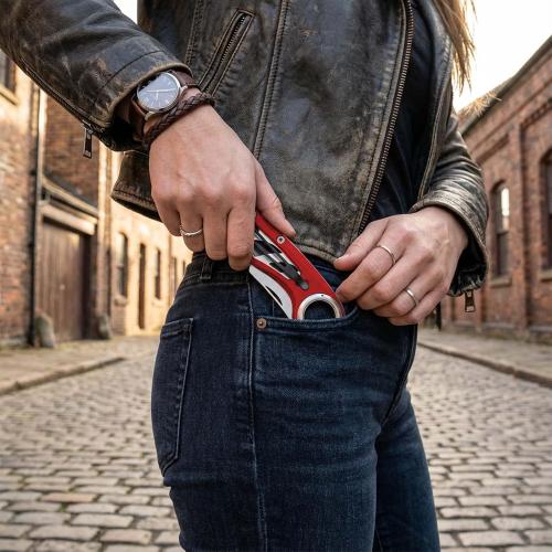 Folding Utility Knife Pocket Knife, Heavy-Duty Box Cutter with Aluminum Body, Quick Change Blades, Anti Slip Finger Loop, Box Cutter for Home, Office, Warehouse, Durable Razor Knife, Box Knife - Red