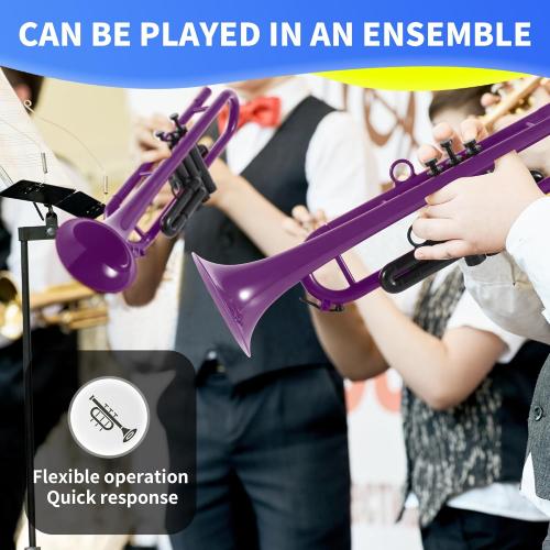 Professional Plastic Bb Trumpet Student Trumpet Set for Student Beginner With 7C Mouthpiece and 3C Mouthpiece Bb Trumpet Instrument Purple, PM160