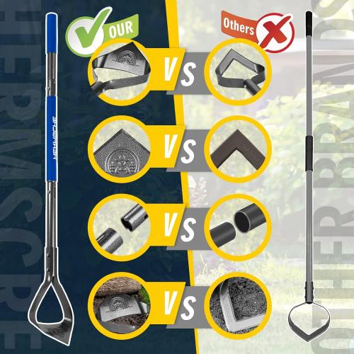 Hoe Garden Tool, Heavy Duty Triangle 52.7 Manual Weeder with Long Handle, Carbon Steel Weed Removing Action Hoe Cultivator for Weeding, Digging, Loosening Soil, Hoeing, Edging