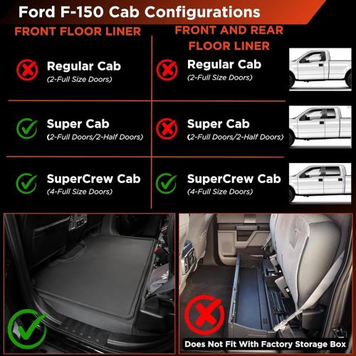 BaseLayer Elite Floor Mats for Ford F150 (2015-2026) SuperCrew and (2022-2025) Lightning - Made in USA – Precision Fit Heavy Duty All-Weather Mats for Raptor, King Ranch, Lariat, Tremor - Front & Rear