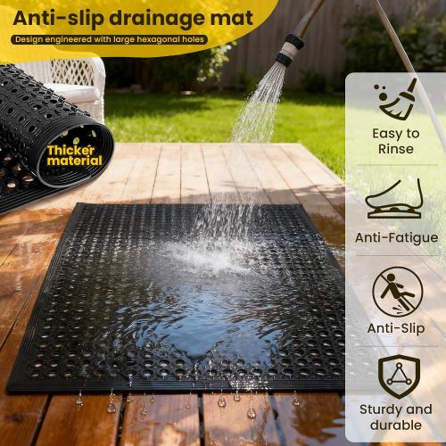 Rubber Floor Mat, Non-Slip Rubber Floor Mat Heavy Duty Mats for Outdoor Restaurant Kitchen Bar (Black)