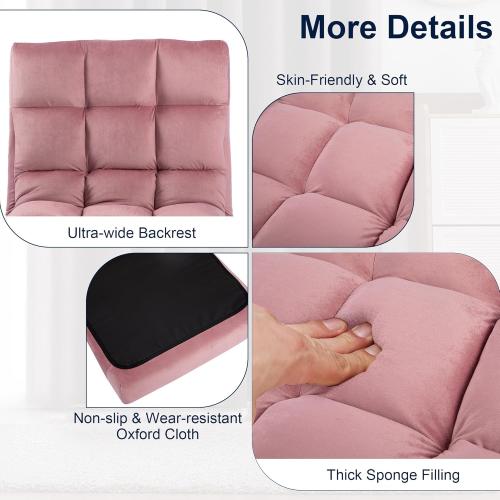 Floor Chair, 24 inches Wide Oversized Velvet Armless Lay Flat Floor seat Padded Meditation Chair with 6 Adjustable Position Ergonomic Comfortable Convenient(LRSF-008-PINK)