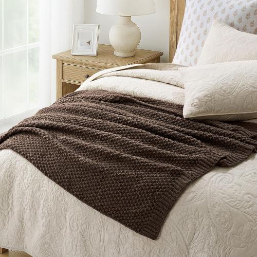 EVERGRACEHOME Chunky Chenille Knit Throw Blanket for Couch, Soft Luxurious Moss Stitch Blankets for Bed, Cozy Decorative Farmhouse Knitted Throws for Sofa, Cocoa Brown,