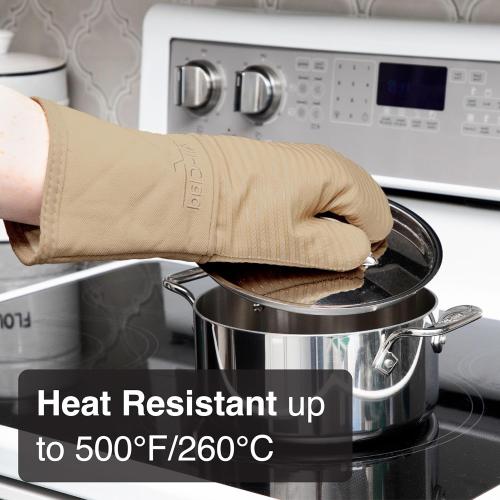 All-Clad Premium Silicone Oven Mitt: Heat Resistant to 500 Degrees - 100% Cotton & Silicone, 14x7 Pot Holder for Kitchen and Barbeque, (6-Pack), Cappuccino