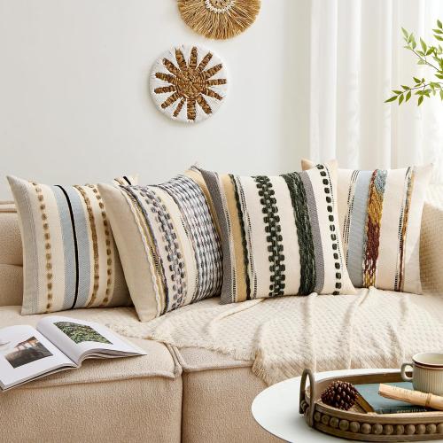 ANRODUO Boho Decorative Pillow Covers Gray Blue Stripe 18x18 Inch Pack of 1