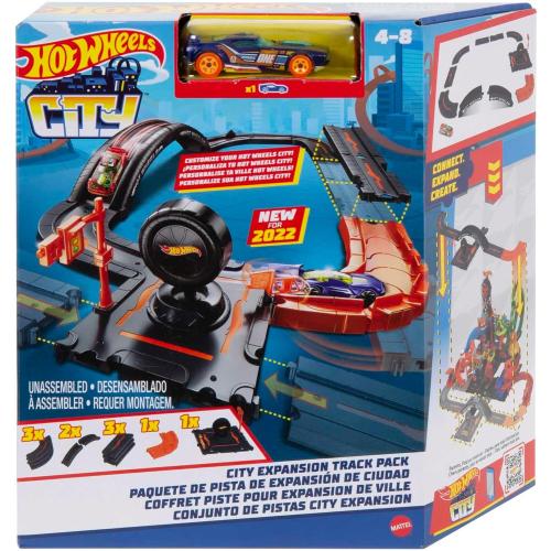 Hot Wheels City Track Pack, 10 Piece Set Includes Track Base & Various Track Pieces to Build a Cityscape, with 1 Hot Wheels Car, Connects to Other Sets, Gift for Kids 4 Years & Up
