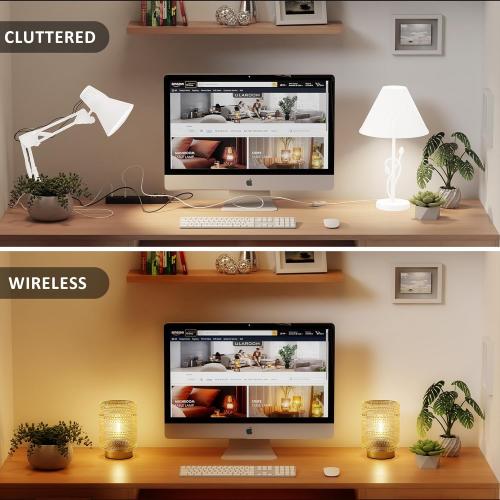2 Pack Battery Operated Decorative Aesthetic Lamp with Timer for Dorm/Office/ Patio/Bedside/,Small Cordless Table Lamps with LED Warm Bulb for Shelf/Coffee Table/Entryway/ Mantle/Dresser Decor(Clear)
