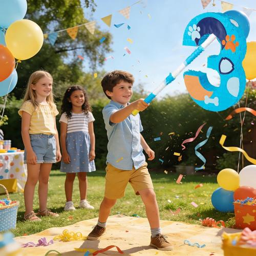 PCFING 20 Inch Dog Paw Number 3 Piñata with 30 Inch Piñata Stick Blindfold Confetti for Boy Girl Adults Birthday Party Decorations, Anniversary Celebration, Fiesta