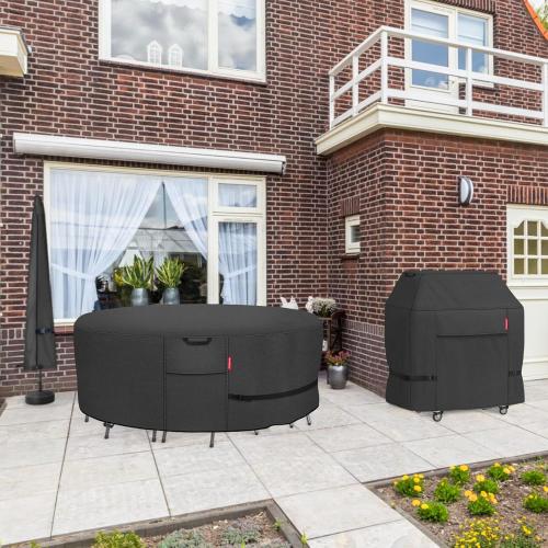 Porch Shield Round Patio Furniture Cover - Waterproof 600D Heavy Duty Outdoor Table and Chairs Cover 84 inch, Black