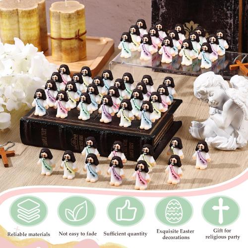 Bememo 100 Pcs Little Jesus Figures Jesus Loves You Original Design Pocket Rubber Little Figures to Hide and Seek Sunday Religious Party Share Easter Gifts(Macaron Colors)