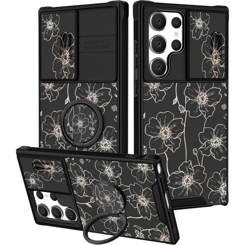 Funermei for Samsung Galaxy S25 Ultra Case with Ring Stand, Flower