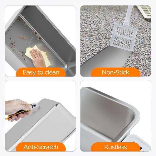 Trivic Stainless Steel Cat Litter Box with Lid,XL Extra Large Enclosed Removable Metal Litter Box with Litter Scoop&Double Layer Litter Mat,Non-Sticky，Non-Odor,Easy Cleaning, for Big Cats Dark Grey