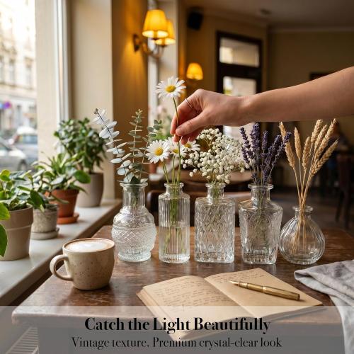 20 Pcs Clear Glass Bud Vases, Small Vintage Bud Vase Set for Flowers, Mini Glass Vases for Centerpieces, Wedding Decor, Baby Shower, Table Decorations, Home Decor, 3.1-5.1