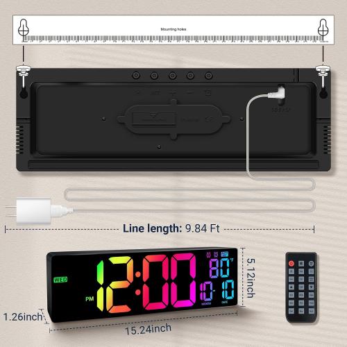16.5 Large Digital Wall Clock RGB LED Display for Classroom with Remote