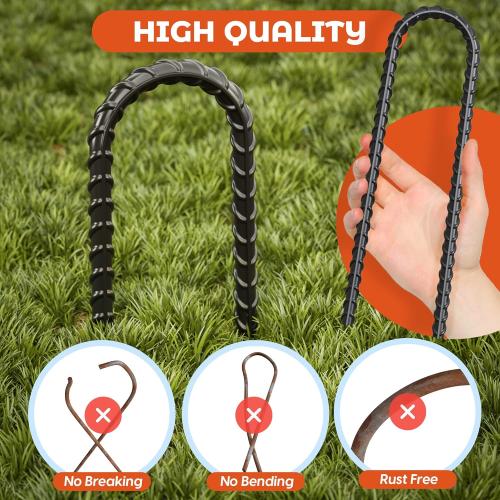 Pack of 8 Black Happin® Ultra Strong Trampoline Stakes Anchors High Wind, Ground Anchors Heavy Duty, Trampoline Tie Down Anchor Kit, Ground Stakes Galvanized Steel, Trampoline Accessories, U Shaped (8 Pack, Black)