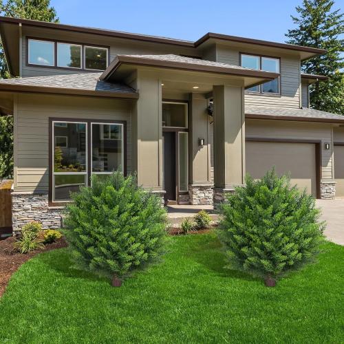 Artificial Set of 2 Cedar Topiary Ball Trees 22 for Outdoors with Ground Spike, UV Resistant Faux Cypress Plants into Anywhere, Evergreen Shrubs Bushes for Room Front Porch Garden Backyard Decor