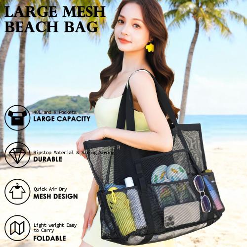 Fammart Large Mesh Beach Bag for Women, Oversized Beach tote Swim Pool Bag