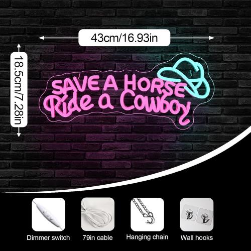 Save A Horse Ride A Cowboy Neon sign Led Signs for Wall Decor with Adjustable Brightness, USB Powered, Ideal for Bedroom, Home Bar, Club, Hotel, and Party Decor