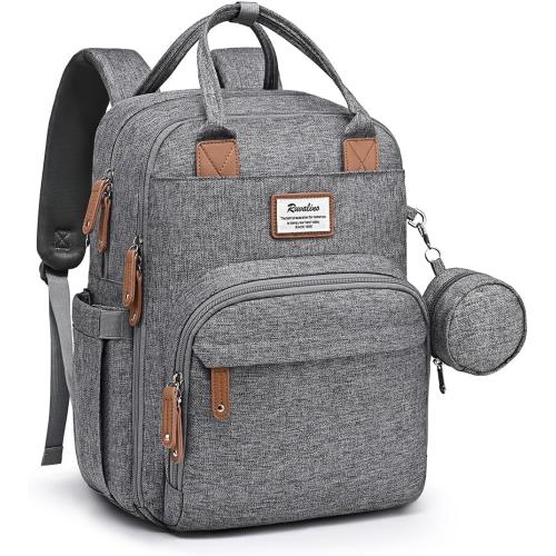 RUVALINO Diaper Bag Backpack-Multifunction Travel Baby Diaper Bag with Changing Pad, Insulated Bottle Holders & Pacifier Case, Large Capacity, Waterproof, Gray