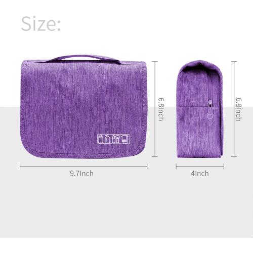 Large Capacity Toiletry Bag Travel Bag with Hanging Hook for Men and Women Waterproof Travel Cosmetic Bag Bathroom Storage Bag for Brushes Set, Full-Sized Shampoo, Toiletries, (Purple)