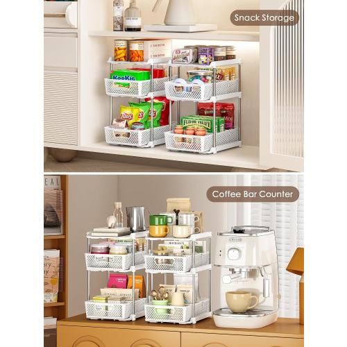 3Pcs 3 Tier Bathroom Organizers and Storage, UPGRADE WIDER BOLDER, Pull Out Under Sink Organizer with Dividers, Kitchen Pantry Organizers and Storage, Bathroom Storage Cabinet - White