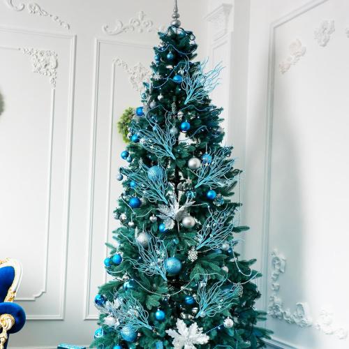 8 Pcs Blue Coastal Christmas Decorations Artificial 15.7inch Artificial Flowers Glitter Coastal Ornaments for Christmas Tree Ocean Beach Coral Nautical Treebranch Stem Pick Filler for Vase