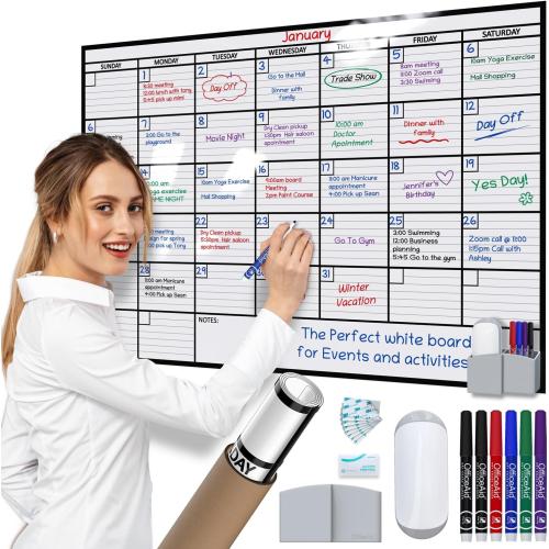 Size 24x36 Large Dry Erase Calendar for Wall, 24x36, Large Wall Calendar Dry Erase, Big White Board for Office, Home & School, Giant Erasable Whiteboard, Jumbo Monthly Undated Reusable White Board Planner