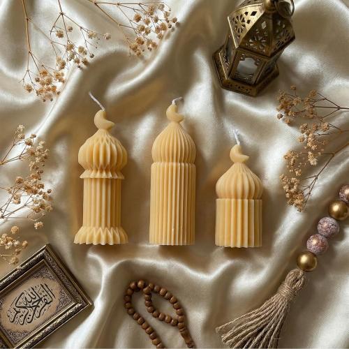 Lyrow 3 Pcs Ramadan Mubarak Scented Soy Candles Eid Islamic Muslim Home Decor Ramadan Mosque Shaped Small Pillar Candles Set Gift for Islam Eid Muslim Festival Home Decorations, 3 Design